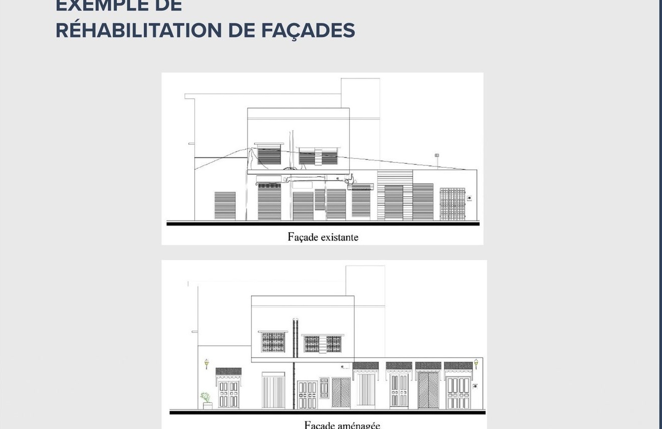 Exemple de réhabilitation de façades — façade existante et aménagée