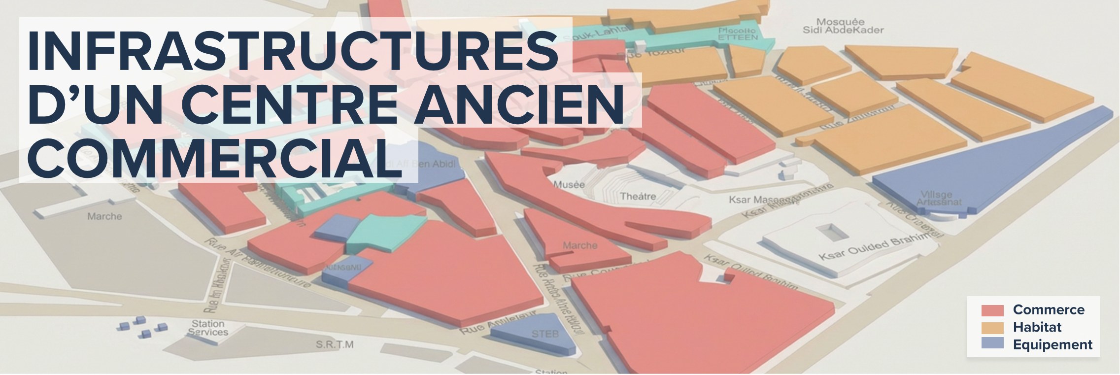 Panneau PRCA Médenine — Infrastructures d'un centre ancien commercial